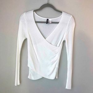 White Criss Cross V-Neck Sweater
